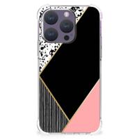 iPhone 15 Pro Shockproof Case Zwart Roze Vormen - thumbnail