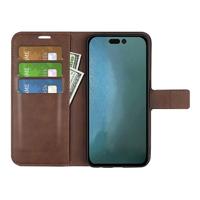 Casecentive Leren Wallet case met sluiting iPhone 15 Pro bruin - thumbnail
