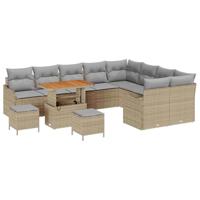 Tuinbankenset met kussen 12 pcs Beige poly rattan - thumbnail