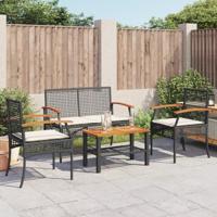 4-delige Loungeset met kussens poly rattan zwart - thumbnail