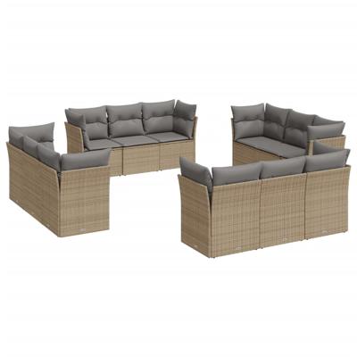 13-delige Loungeset met kussens poly rattan beige