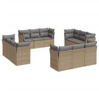 13-delige Loungeset met kussens poly rattan beige - thumbnail