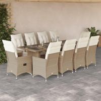 11-delige Bistroset met kussens poly rattan beige - thumbnail