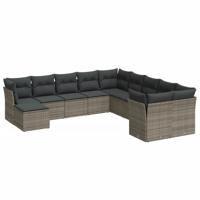 11-delige Loungeset met kussens poly rattan grijs - thumbnail