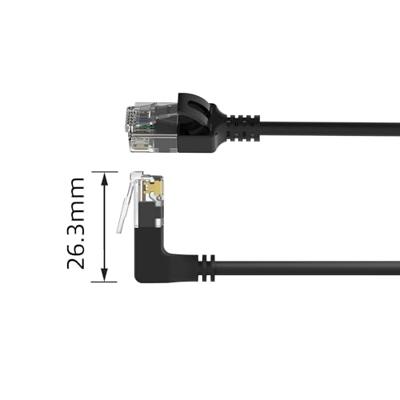 ACT Zwarte 5 meter U/UTP CAT6A LSZH slimline patchkabel met RJ45 connectoren. recht naar 90° haaks - thumbnail