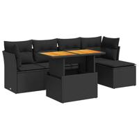 6-delige Loungeset met kussens poly rattan zwart - thumbnail