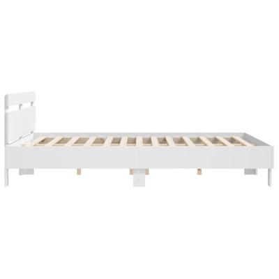 Bedframe met hoofdbord bewerkt hout wit 160x200 cm