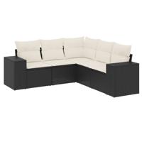 5-delige Loungeset met kussens poly rattan zwart - thumbnail