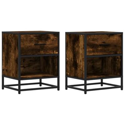 Nachtkastjes 2 st 40x31x50 cm bewerkt hout gerookt eikenkleurig Nachtkastjes 2 st 40x31x50 cm bewerkt hout gerookt eikenkleurig