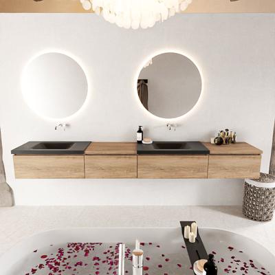 MONDIAZ BUKLA 280cm badmeubel met module 60 links kleur Washed Oak met 4 lades. Wastafel CLOUD dubbel 0 kraangaten kleur Urban.