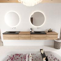 MONDIAZ BUKLA 280cm badmeubel met module 60 links kleur Washed Oak met 4 lades. Wastafel CLOUD dubbel 0 kraangaten kleur Urban. - thumbnail