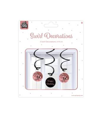 Hangdecoratie Swirls 60 Jaar Roségoud/Zwart (3st)