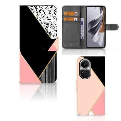 OPPO Reno10 | 10 Pro | Book Case | Zwart Roze Vormen OPPO Reno10 | 10 Pro | Book Case | Zwart Roze Vormen