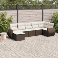 7-delige Loungeset met kussens poly rattan bruin - thumbnail