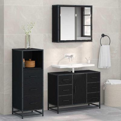 Badkamermeubelset met lade 3 pcs Zwart eiken 80 x 33 x 60 cm