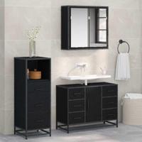 Badkamermeubelset met lade 3 pcs Zwart eiken 80 x 33 x 60 cm - thumbnail