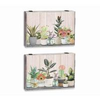Decoratieve Doos DKD Home Decor Groen Beige Hout MDF Bloempot Planten Teller (2 Stuks) - thumbnail