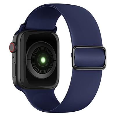 By Qubix - Elastische Solo Loop bandje - Donkerblauw - Compatible met Apple Watch 38mm / 40mm / 41mm / 42mm - Compatible Apple watch bandjes