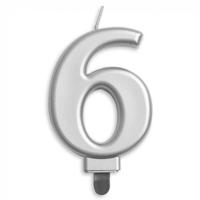 Kaars 6 jaar zilverkleurig luxe - thumbnail