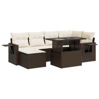 7-delige Loungeset met kussens poly rattan bruin - thumbnail