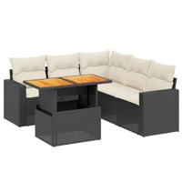 6-delige Loungeset met kussens poly rattan zwart - thumbnail