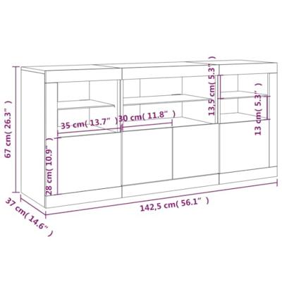Dressoir met LED-verlichting 142,5x37x67 cm betongrijs