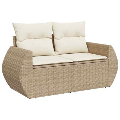 7-delige Loungeset met kussens poly rattan beige - thumbnail