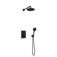 Hotbath Get Together doucheset met 2 pushbuttons vierkant met 3 standen-handdouche, 20 cm hoofddouche, mat zwart - thumbnail