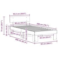 Bedframe met hoofdeinde Wit 90 x 200 cm Massief grenenhout - thumbnail