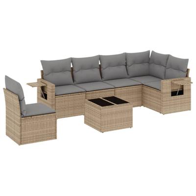 7-delige Loungeset met kussens poly rattan beige - thumbnail