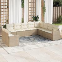 10-delige Loungeset met kussens poly rattan beige - thumbnail