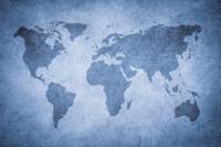 Schilderij - Grunge wereldkaart, blauw , 2 maten , Premium print - thumbnail