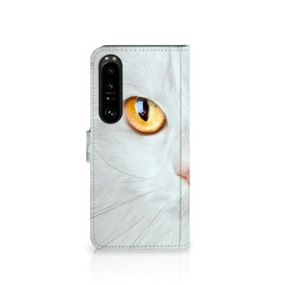 Sony Xperia 1 IV | Telefoonhoesje | Met pasjeshouder | Witte Kat