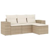 4-delige Loungeset met kussens poly rattan beige - thumbnail