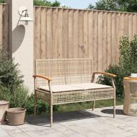 Tuinbank met kussen poly rattan en acaciahout beige - thumbnail