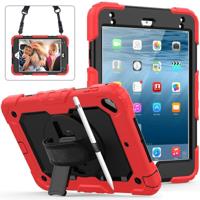 Schokbestendige kleurrijke silicagel + PC beschermende case voor iPad mini 2019/Mini 4 met houder & schouderband & hand riem & pen sleuf (rood) - thumbnail