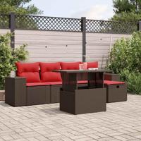6-delige tuinbankset met kussens, bruin polyrotan - thumbnail