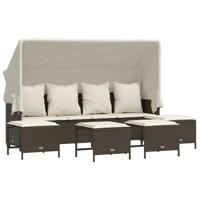 5-delige Loungeset met kussens poly rattan bruin - thumbnail