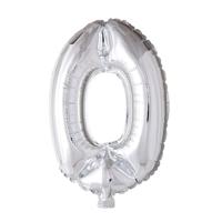 Folie ballon nummer '0' zilver 40cm - thumbnail