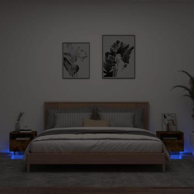 Nachtkastjes met LED-verlichting 2 st 40x39x37 cm gerookt eiken