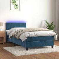 Boxspring met matras en LED fluweel donkerblauw 100x200 cm - thumbnail