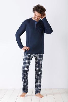 Warme Herenpyjama Hajo met geruite broek Warme Herenpyjama Hajo met geruite broek