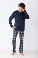 Warme Herenpyjama Hajo met geruite broek - thumbnail