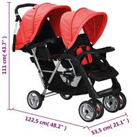 VidaXL Kinderwagen dubbel staal rood en zwart - thumbnail