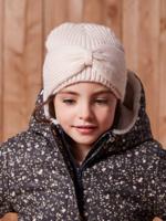 Geribde meisjesmuts met strik gemêleerd beige - thumbnail