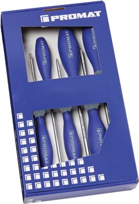 Promat/Tecwerk Schroevendraaierset | 6-delig sleuf / PH | 3-componentengreep | ronde kling - 4000827127