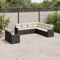 9-delige Loungeset met kussens poly rattan zwart - thumbnail