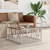 Salontafel 80x80x40 cm roestvrij staal en glas - thumbnail