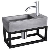 Differnz Differnz Ravo fonteinset beton donkergrijs - kraan gebogen - met handdoekrek chroom - thumbnail