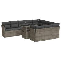 11-delige Loungeset met kussens poly rattan grijs - thumbnail